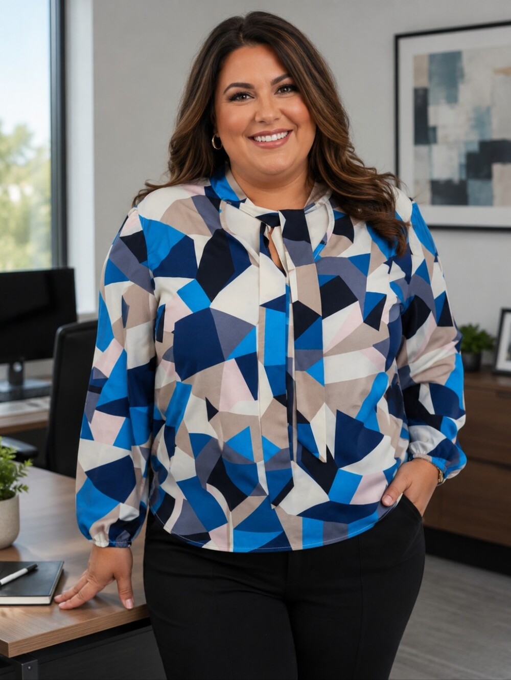Shein Geometric Print Long Sleeve Blouse